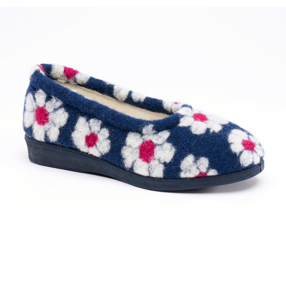 art. 2007 pantofola donna inverno blu fiori bianchi e rossi