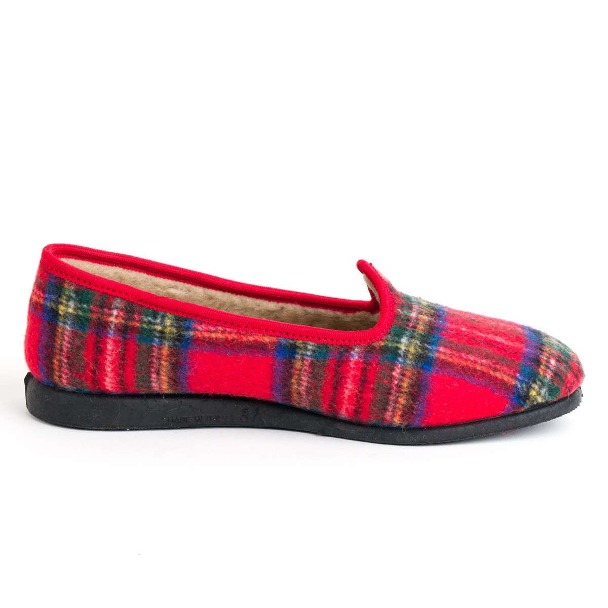 ART. 363 - pantofola donna friulana stoffa scozzese rossa | Calzaturificio Emanuela